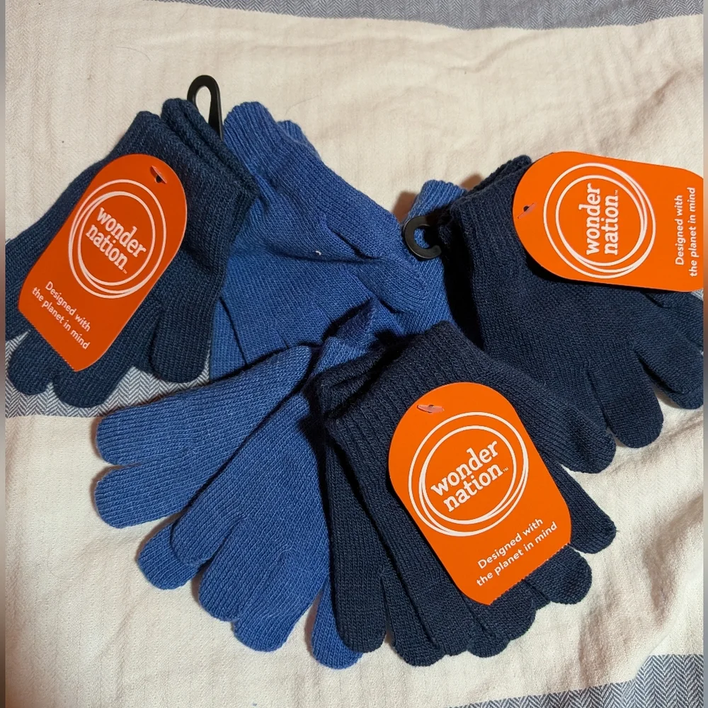 Wonder Nation Children's Blue and Navy Gloves Two Pair, One Price